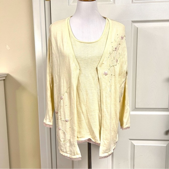 Vintage 90’ I.B Diffusion PLUS 1X 2PC Sweater Womens yellow Sequin embroidered - Picture 1 of 10